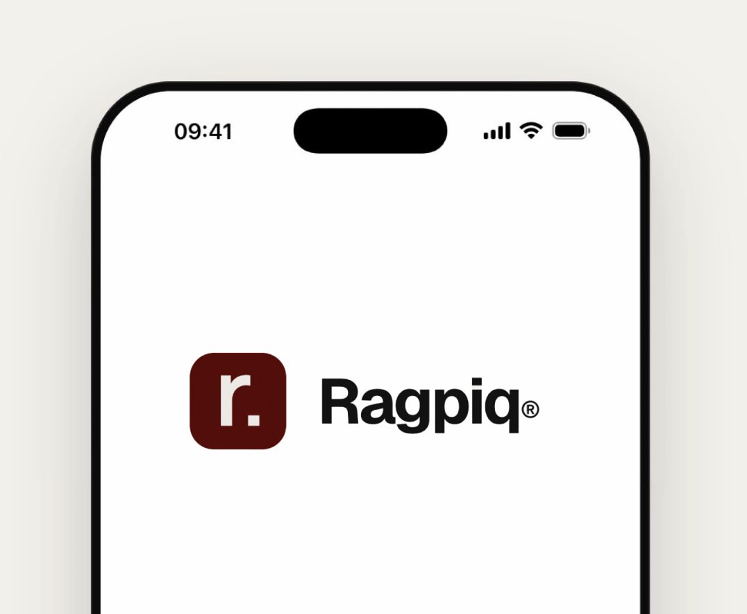 The Ragpiq app opening on a phone, showing the Ragpiq wordmark