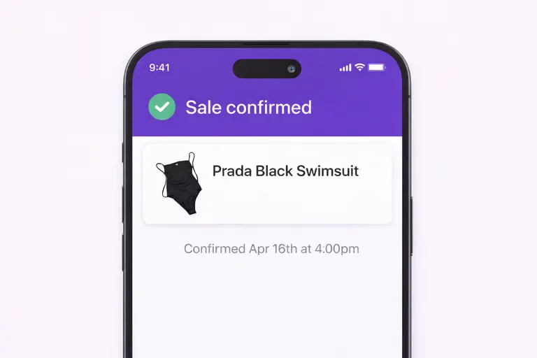 Sale confirmation and payout screen in the Ragpiq app